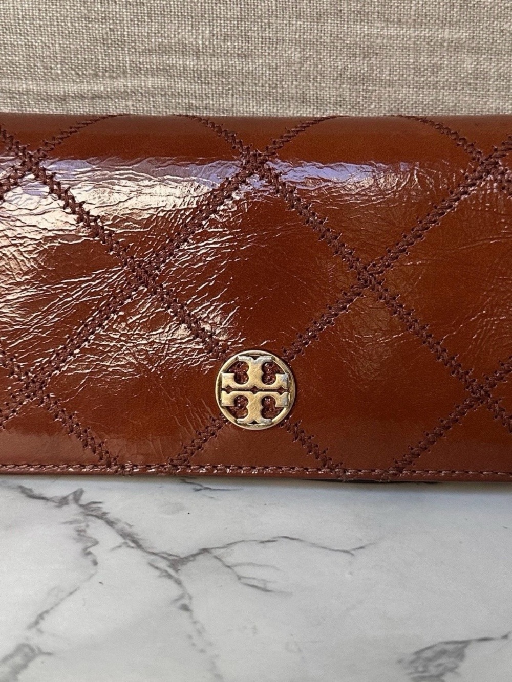 Tory Burch Willa Medium Wallet Glazed Whiskey Brown Quilted Leather